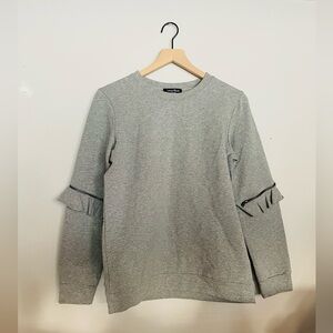 Lea & Viola Lounge Grey Ruffle Zip Long Sleeve Pullover